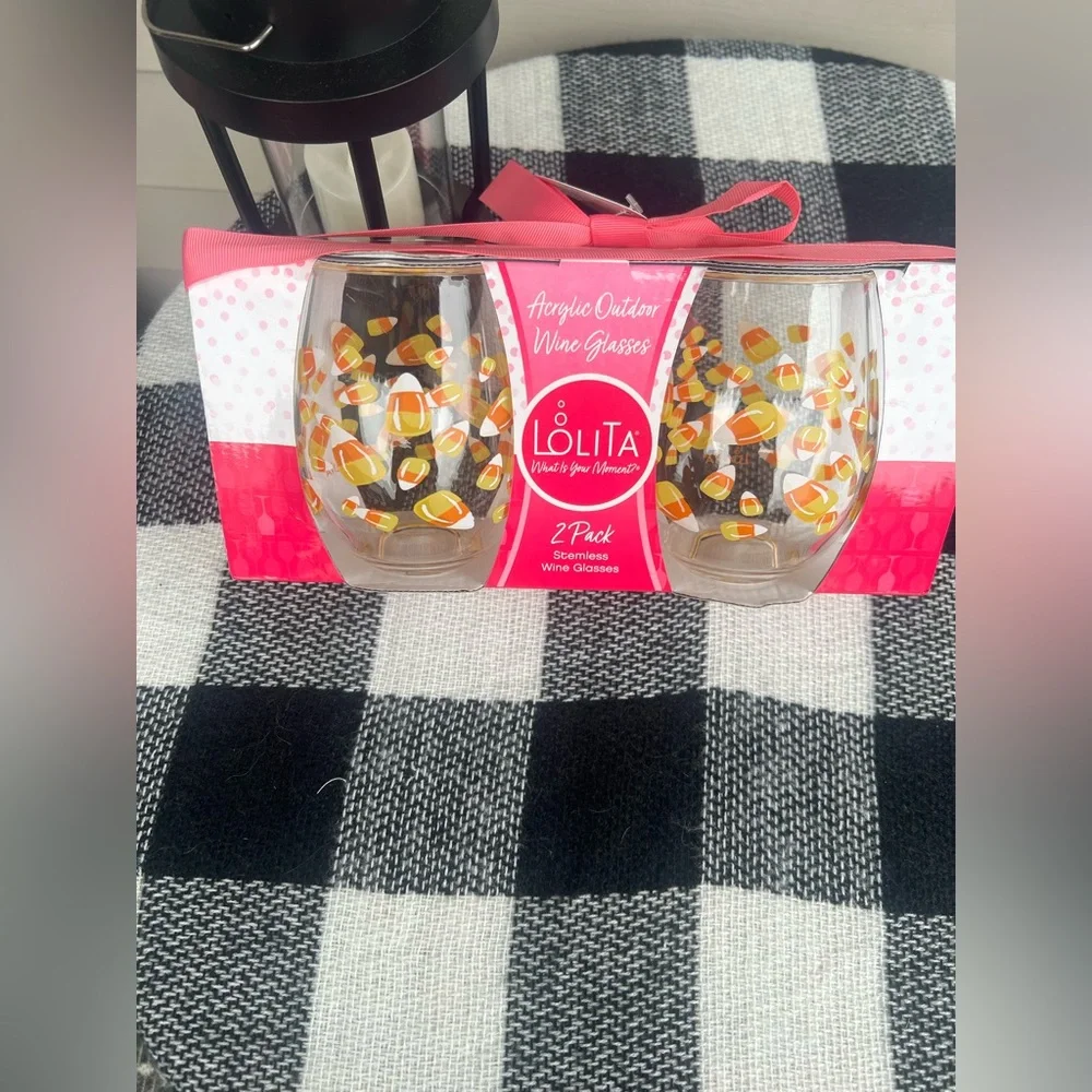 Lolita Festive Candy Corn 2 Piece Qine Glass Set NWT